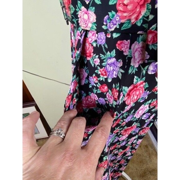 Vintage Karin Stevens Sz 10 Floral Modest Belted Midi Dress Cottagecore Prairie - Picture 5 of 13